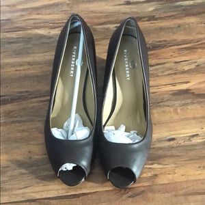 Brand new brown peep toe wedges